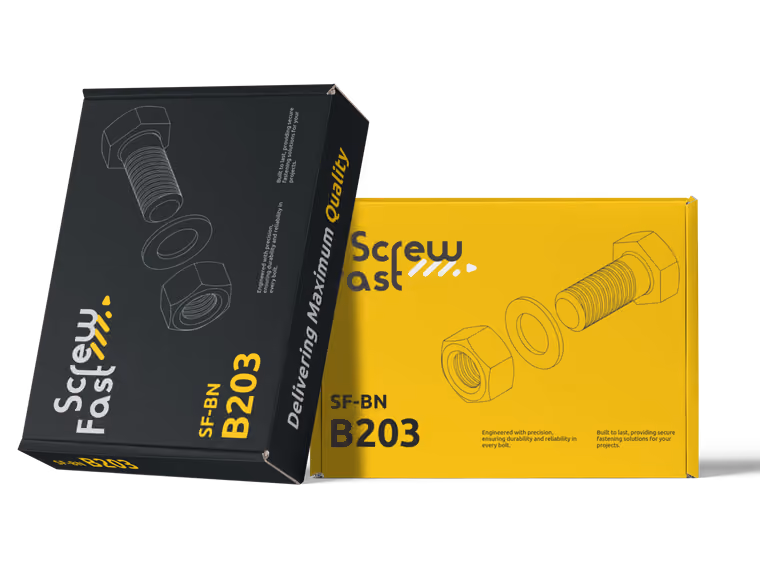 Pile de boÃ®tes de produits ScrewFast contenant des outils matÃ©riels assortis